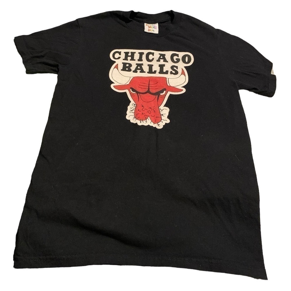 EUC Vintage Porous Walker Black Small Funny Graphic Tee Chicago Balls or Bulls
